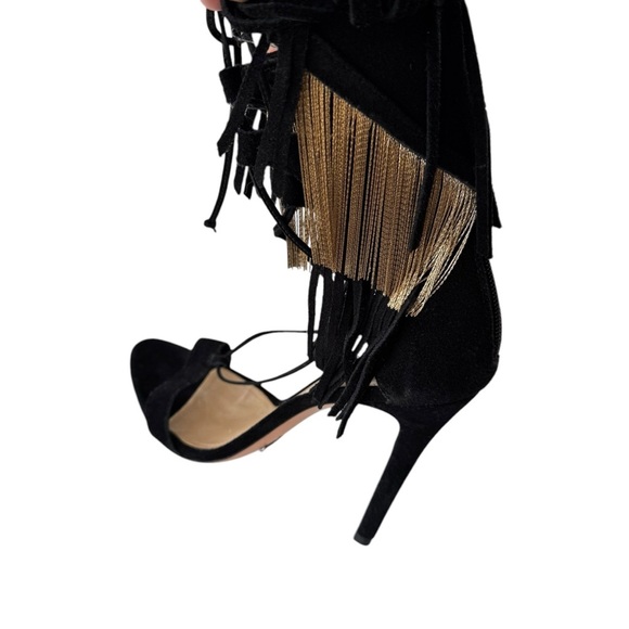 NEW Schutz Fringe Suede Stiletto Sandal Metal and Suede Fringe Black Size 9.5 - Picture 11 of 15